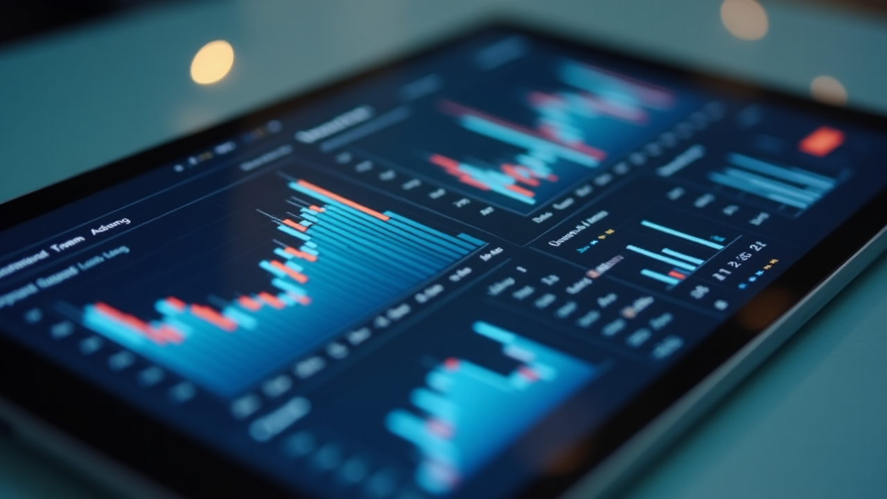 Close-up of financial charts and investment data analysis on digital tablet with professional analyzing market trends